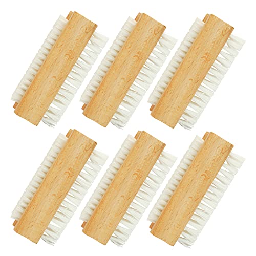 Wooden Nail Brush Double-sided Nail Cleaner with Plastic Bristles for Fingernail Toenail Cleaning and Scrubbing (Pack of 6)