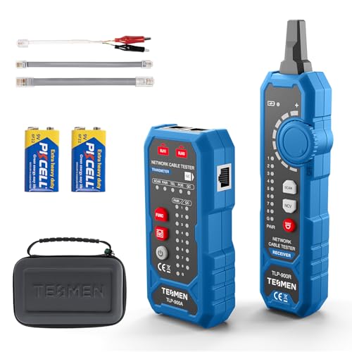 TESMEN TLP-900AR Network Cable Tester, Multi-function Cable Tracer with Pairing, Continuity, QC&NCV, RJ11 RJ45, for CAT5/6/POE/STP, Suitable for Ethernet, Telephone, Wire maintenance and sorting-Blue