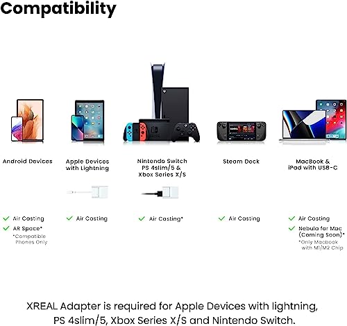 Xreal Air Ar Glasses, Smart Glasses With Massive 201" Micro-Oled Virtual Theater, Augmented Reality Glasses, Watch, Stream, And Game On Pc/Android/Ios–Consoles & Cloud Gaming Compatible #TOP6