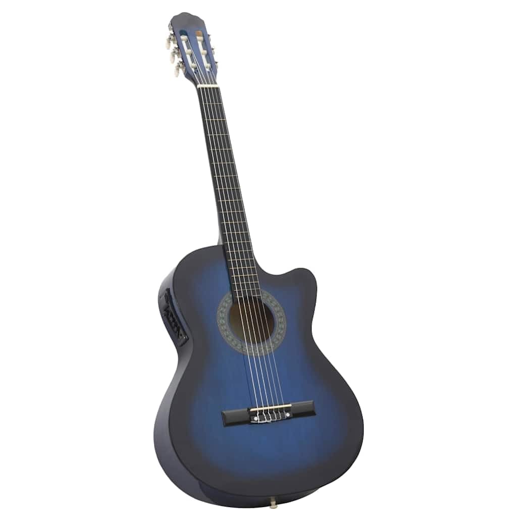 12 tlg Western Gitarren Set blau, Akustikgitarre 4 4 mit 6 Nylon Saiten, 4 Band EQ, Tasche, Ständer, Plektrum, Kapodaster und Stimmgerät für Lernen, Bühne, Studio und Reise