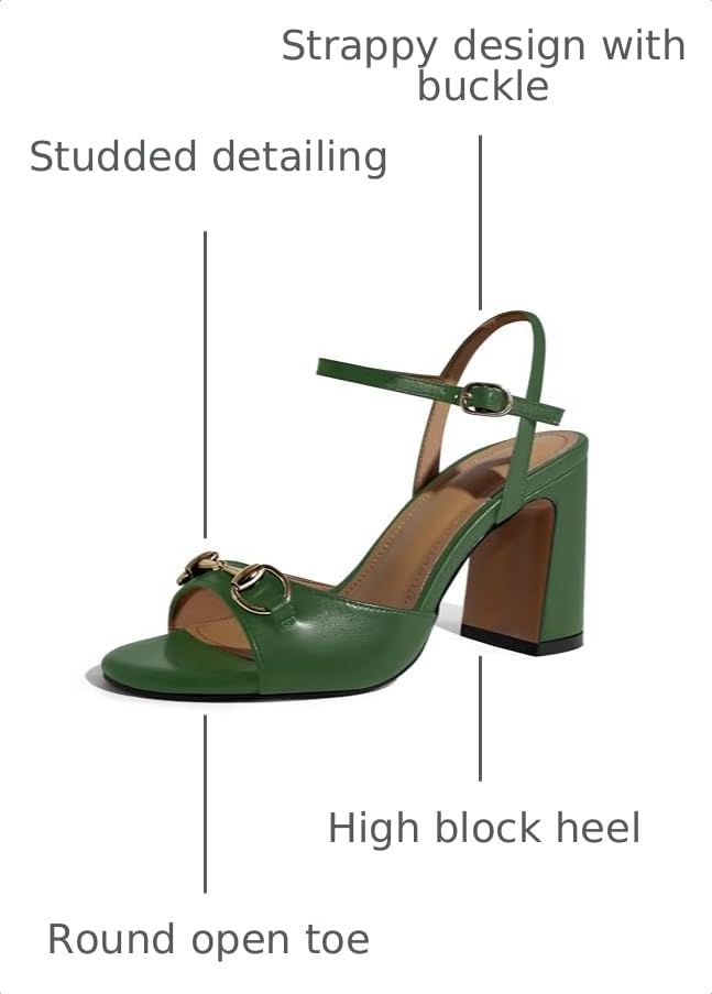 Image of iadore Women Fashion High Block Heel Shoes Strappy with Buckle Fashion Studded Round Open Toe Summer Dress Sandals Size 5-12 US