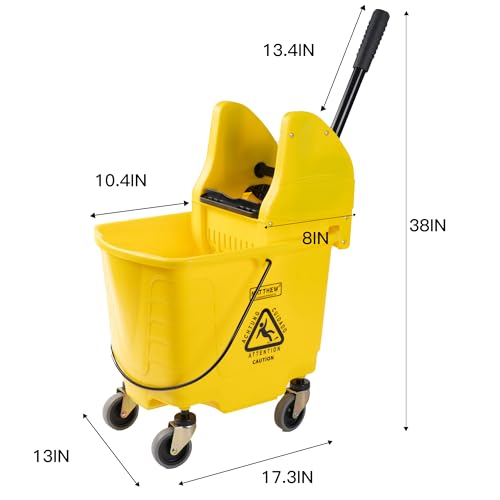 Image of Matthew Cleaning 30 Quarts Commercial Mop Bucket with Down Press Wringer On Wheels,Industrial Heavy-Duty Floor Cleaning w /Handle, Mop Bucket for Home,Offices,Commercial, Restaurants