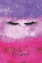 Notebook: College Lined Journal With Cute Eyelashes On A Dreamy Pink Purple Watercolor Cover