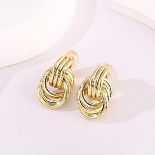Gold Statement Geometric Clip On Earrings for Women Girls Chunky Gold Knot Link Clip Earrings Trendy Jewelry Gift4