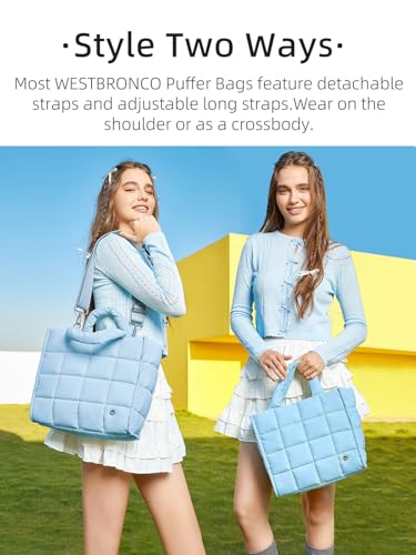 Image of WESTBRONCO Puffer Crossbody Bags for Women Quilted Tote Bag Puffy Weekender Overnight Bag Nylon Shoulder Handbag
