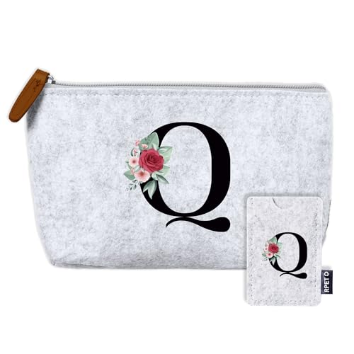 AMAEKO Neceser Personalizado, Bolso de Viaje con Inicial, Tarjetero con Inicial, Estuche de Aseo para Mujer, Bolsa de Regalo, Bolsa de Viaje Personalizada, Organizador Hecho a Mano