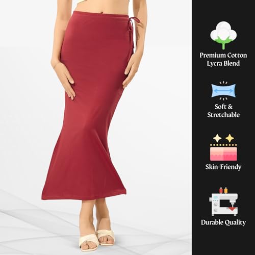 Image of TRASA Womens Saree Shapewear Petticoat, Cotton Lycra Petticoat, Skirts for Women, Shape Wear Dress for Saree