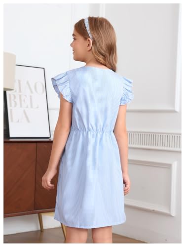 GORGLITTER Girl's Summer Dress Striped Print Ruffle Cute Midi Dress Cap Sleeve High Waist A Line Beach Sundress2