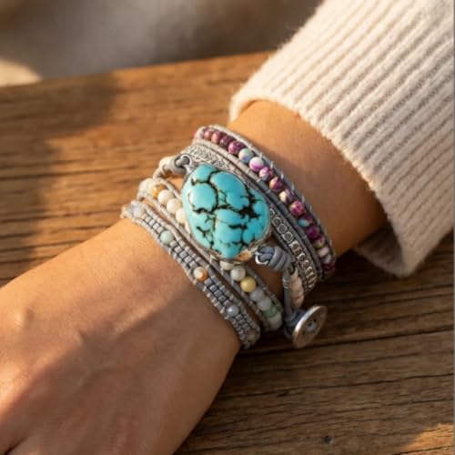 Image of YGLINE Boho Handmade Wrap Leather Tube Crystal Stone Bracelet for Women