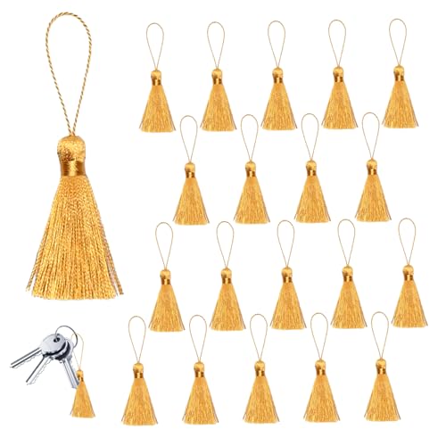 Borlas para llaveros de 2 pulgadas DIY marcapáginas y colgantes artesanales amarillo oro, 20 uds 2