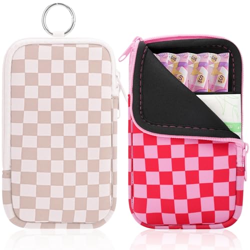 KJQJLY 2 Pack Portable Tampon Organizer Bag Tampon Holder & Storage Case with Zipper for Travel Discreet Period Bag for Purse Waterproof Feminine Products Pouch for Women (Checkered)
