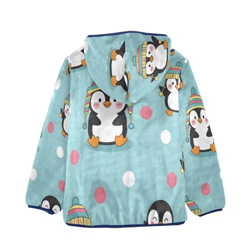 Cute Penguins with Colorful Hats Toddler Fleece Jacket Girl Boys Hooded Fleece Jacket Coat Warm Outwear Zip-up 3-10T2