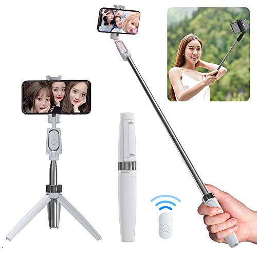 自撮り棒 Bluetooth 三脚 セルカ棒 ポータブル ミニ三脚 三脚 6段伸縮 三脚一脚兼用 軽量 無線 持ち運びに便利 リモコン遠隔操作 iPhone/Android スマホ等対応 収納袋と日本語の説明書が付いています (ホワイト)のサムネイル
