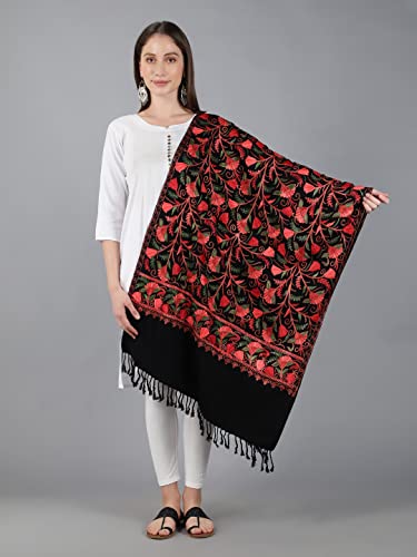 Zamour Kashmir Women Stole Scarf Wrap Shawl with Indian Embroidery Flower - 63044