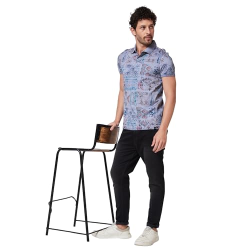 Image of Spykar Men's Slim Fit Ribbed Collar Half Sleeve Printed Casual T-Shirt