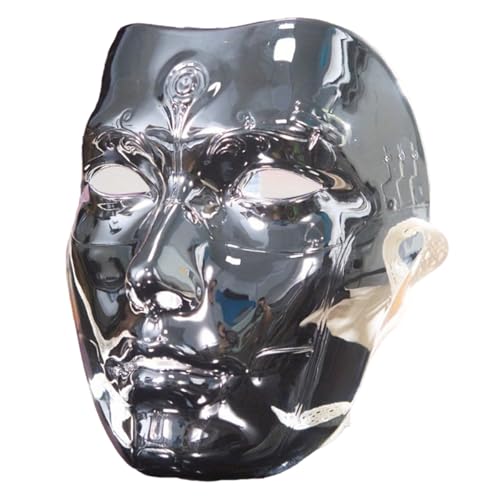 Vinciph Metallic Silver Full Face Mask for Cosplay Halloween Masquerade Party - Cyberpunk Futuristic Costume Accessory for Adults Men & Women