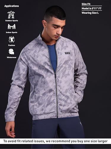 Image of TECHNOSPORT Men's Polyester Standard Length Slim Fit Printed Regular Jacket With SPF50+, Quick Dry for Regular Use