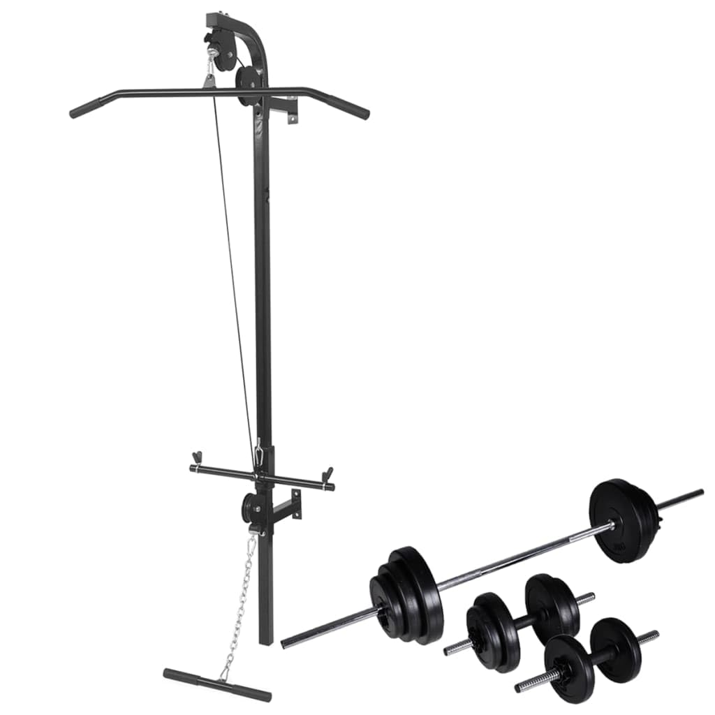 Estación de fitness para montaje en pared, estación de fuerza con mancuernas, juego de 30,5 kg, cable de acero, torre de tracción para musculación, entrenamiento en casa, entrenamiento de