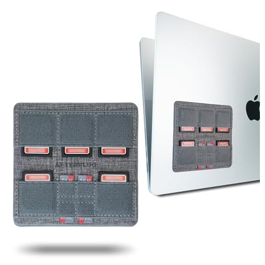 Afterplug Ultra Slim Adhesive SD & MicroSD Card Holder for Laptops, 9 Slots for 5 SD and 4 MicroSD Cards, Gray