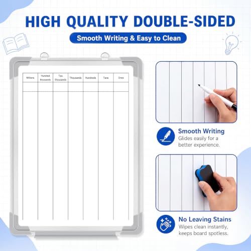 Lincia 12x16 Inch Math Manipulatives Dry Erase Board Double-Sided Whiteboard with Aluminum Frame, Includes 8-Color Markers & Eraser, Long Division Board for Classroom and Home Use - Image 4
