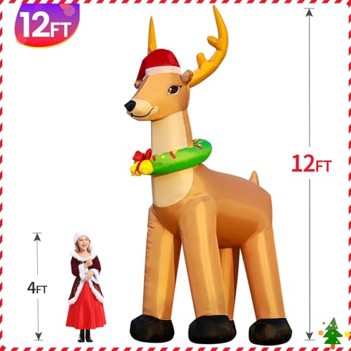 DomKom 12FT Giant Christmas Inflatable Reindeer Decoration with Chasing LED Lights,Blow Up Yard Decoration for Party Garden Yard Lawn Winter Decor by DomKom - Image 5
