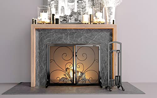 CALIDOLA 5 Pieces Fireplace Tool Set Stylish Simple Hearth Accessories with Poker, Tongs, Shovel, Brush,Black - Thumbnail 5