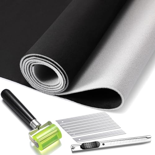 Pangda Suede Headliner Fabric 120 x 60'' with 1/9' Foam Backing Car Roof Headliner Fabric Suede Material Rubber Seam Roller Utility Knife for DIY Automotive RV Boat Ceiling Interior Repair(Black)