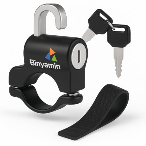 Image of Binyamin Keyed Helmet Lock for Bike Handlebar | Aluminium Alloy Anti-Theft Helmet Holder for Motorcycle, Scooter & Two Wheeler | Black