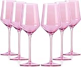 Picture of Pink Wine Glasses Set of 6- Modern Crystal Hand Blown Wine Glass-15 oz,Thin Rim,Long Stem,Perfect for Red or White,Daily Use,Unique Wedding,Birthday gift