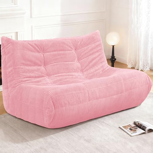 Image of Bean Bag Chair,Giant Beanbag Chairs for Adults,Comfy Large Fireside Chair Lazy Sofa,Corduroy Bean Bag Lounger with Memory Foam Filled,Floor Sofa Couch for Home,Living Room (Pink, Loveseat)