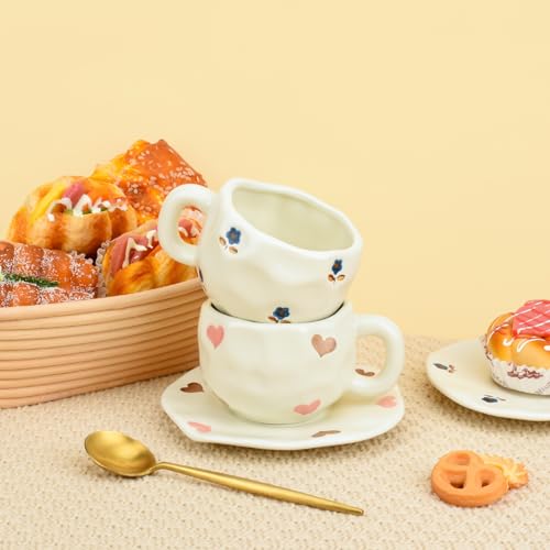 Juego de taza y platillo de cerámica Koythin 10 oz miniatura 3