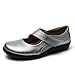 Oviaric Women's Classic Comfort Silver Mary Jane Flats Fashion Casual Dress Shoes Cute Closed Toe Slip On Lightweight Breathable Walking Shoes 9 M US 1904-YIN090