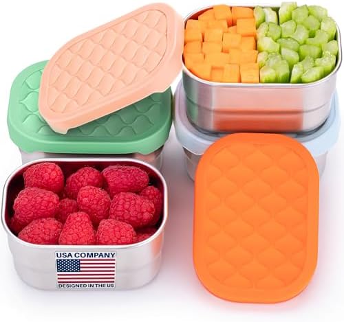 Everusely - Stainless Steel Snack Containers - 8 oz / 230 ml, 4-Pack, Fall Fest - Leakproof Food Storage Boxes + Lids for Travel - Reusable Containers for Adults - Small Boxes for Portion Control