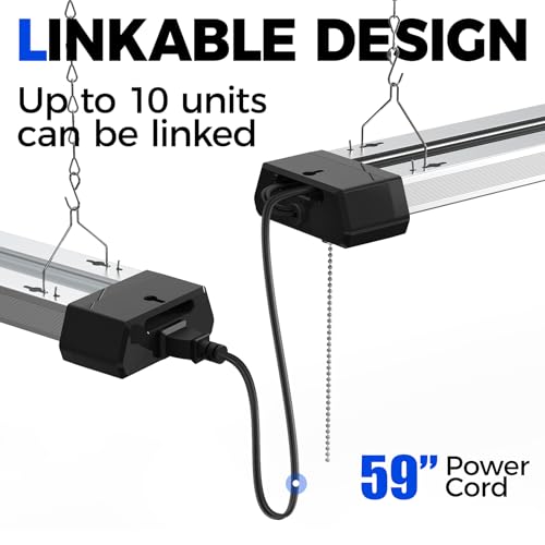 Image of Barrina BS42a 4FT LED Shop Light for Garage, 42W, 5000K, 4800LM, Linkable Plug in Light Fixture, Workshop, Hanging or Flush Mount, Concealed Wiring Design, Pull Chain Switch, Heat Dissipation, 2 Packs