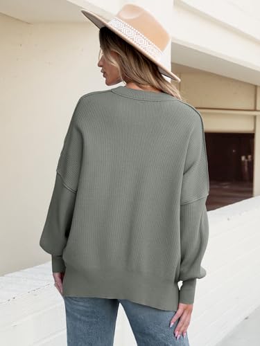 Image of ANRABESS Women Oversized Sweaters Batwing Long Sleeve 2026 Fall Outfits Crewneck Casual Knit Side Slit Fashion Pullover Top