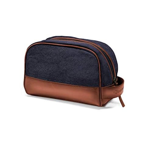 DRAKENSBERG Dopp Kit 'Glen' - classic toiletry bag and kit, cosmetic and toilet-bag, ladies, men, sustainably handmade, retro-vintage, 5L, canvas, leather, navy-blue, DR00197 Cover