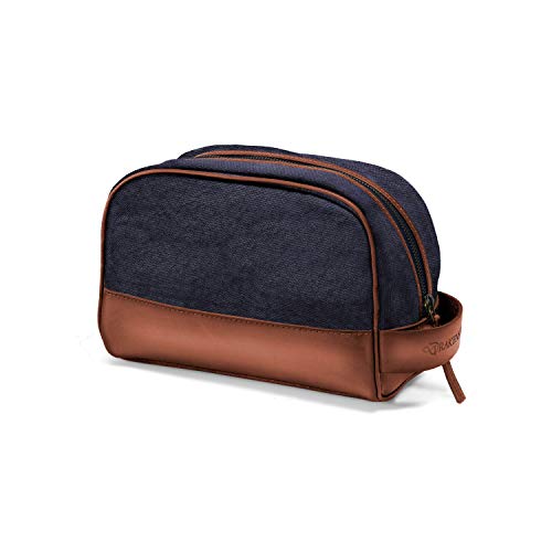 DRAKENSBERG Trousse de Toilette 'Glen' - Nécessaire Anglais et Classique, Trousse de Voyage et de cosmétique, Homme, Fait Main Durable, rétro-Vintage, 5L, Toile, Cuir, Bleu Marine, Marron, DR00197 Cover