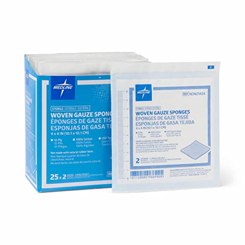 Medline Woven Gauze Sponges Sterile 12-Ply 4 x 4 Inches Box of 50