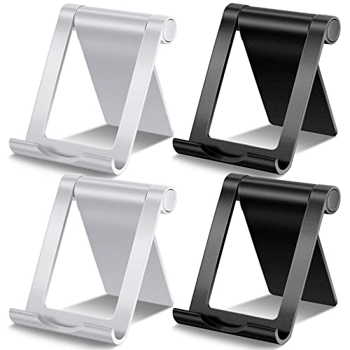 4 Pieces Cell Phone Stand Foldable Phone Holder Multi-Angle Universal Mobile Phone Stand Portable Smartphone Dock Compatible with Most Cell Phone and Tablet for Desk (Black, White)