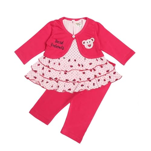 Image of NammaBaby Premium Baby Girls Full Sleeves Frock with Pant Baby Girl's Cotton Frock with Leggings, Frill Frock - Pack of 1
