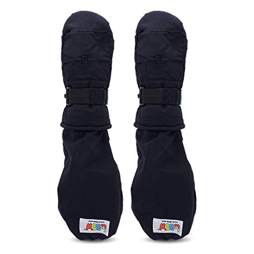 L-Bow Kids Mittens + Bungee Pocket Style for Hand Warmers + Waterproof Stay On Design + Cold Weather 3M Thinsulate Material + Winter Toddler Mittens for Snow (Black, Medium)