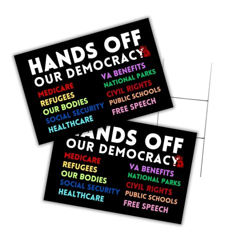 Hands Off Our Democracy Yard Sign 12x18” Metal Stake H Frame Included Anti Trump Protest Poster ICE Women’s Rally Double Sided