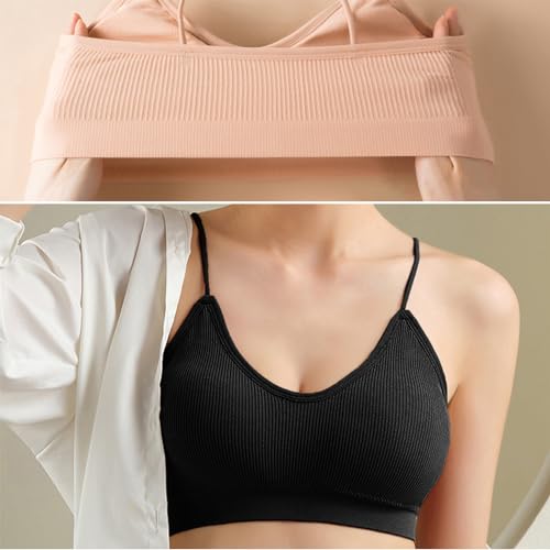 5 Pieces Cami Bras - Women's V-Neck Padded Seamless Straps Bralette Everyday Basic Sleeping Bra for Women Girls2