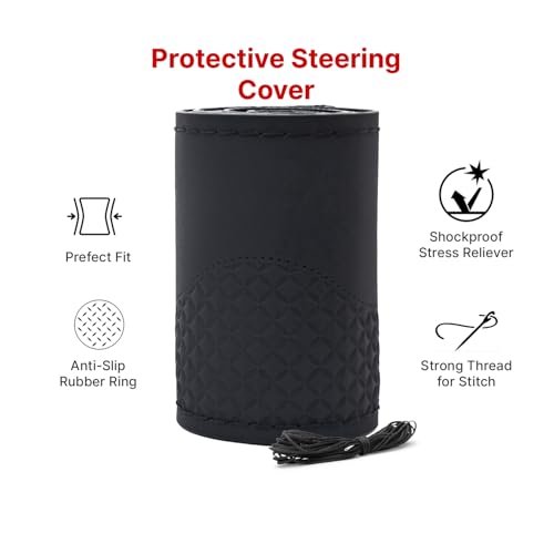 Image of Leather 25CM Universal Fit Car Steering Wheel Cover, Elastic Breathable and Odorless (Black-7)
