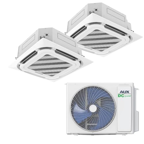 AUX Klimaanlage Set mit 2x 18000 BTU (je 5,3 kW) Kassettengeräten und 36000 BTU (10,5 kW) Außengerät R32 Weiß