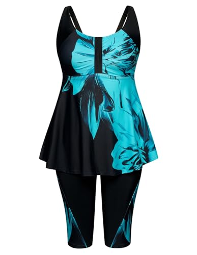 Hanna Nikole Damen Große Größe Freizeit Tankini Push Up Strandbekleidung Schöne Grüne Blumen 48 3