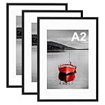 Hiyzaun A2 Picture Frames, Pack of 3 Black 42x59.4cm Poster Frame with Perspex Window