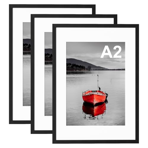Hiyzaun A2 Picture Frames, Pack of 3 Black 42x59.4cm Poster Frame with Perspex Window