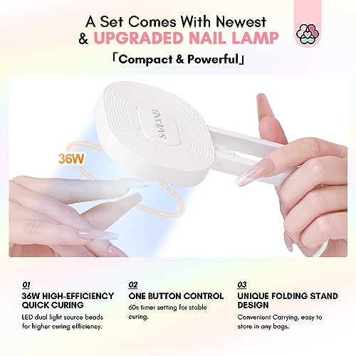 Saviland 6 Colors Poly Gel Nail Kit – Pink Series Extension Gel with 36W Portable Handheld Mini U V LED Lamp for Curing, All-in-1 French Manicure Starter Nail Kit for Home DIY