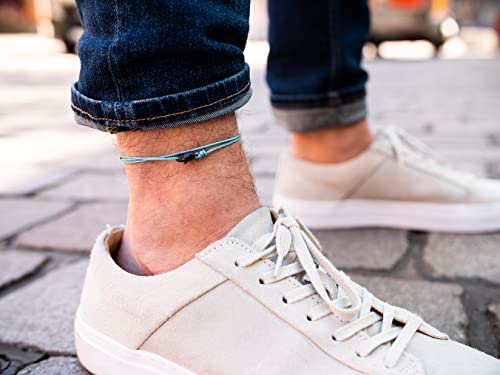 Made by Nami Surfer Anklet with Snap Hook Clasp Waterproof & Adjustable Thin String Ankle Bracelets for Women and Men Handmade Jewelry for Beach and Music Festival Accessories (Light Blue Black)2